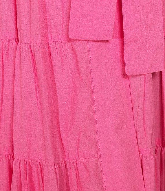 Gibson & Latimer Woven Poplin V-Neck Long Blouson Sleeve Tie at Side Wrap A-Line Flounce Midi Dress Product Image