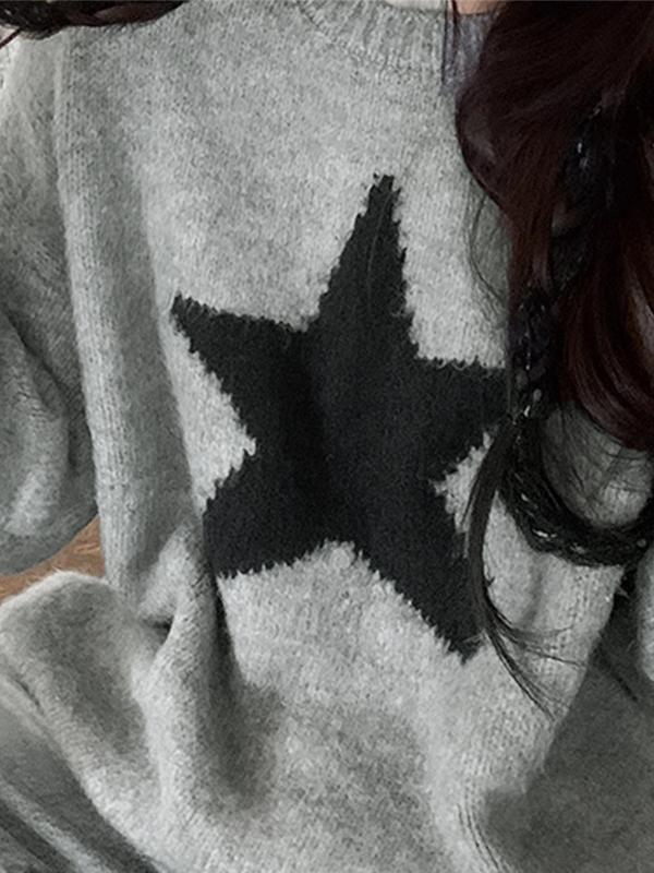 Vintage Star Jacquard Crew Neck Sweater Product Image