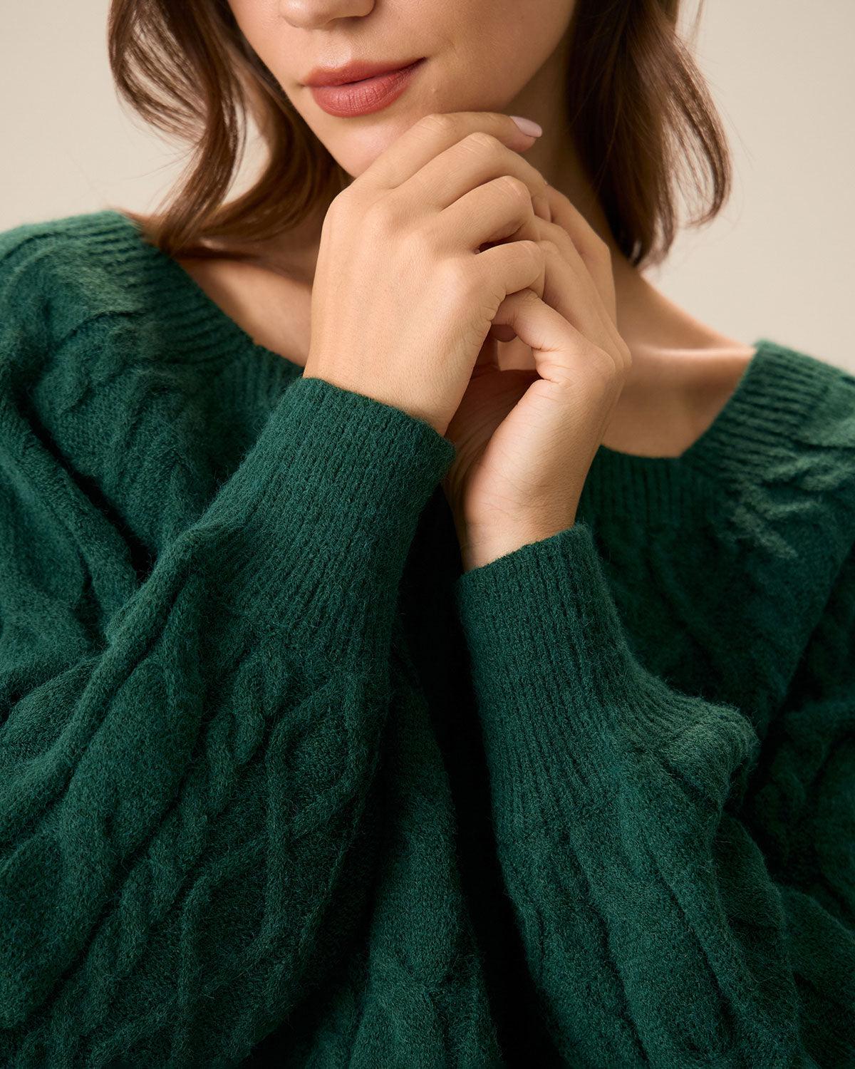 Green Romance Cable Knit Crew Sweater Female Product Image
