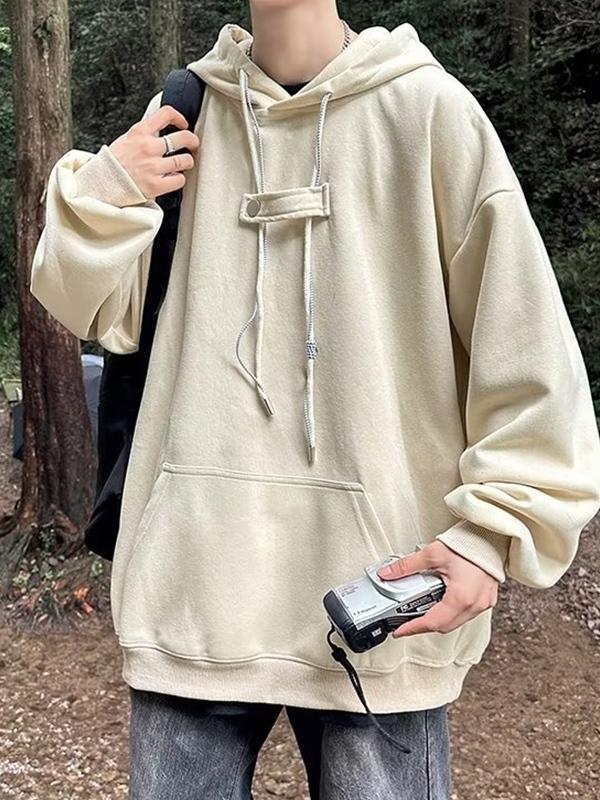 Men's Solid Snap Button Design Drawstring Oversized Hoodie Product Image