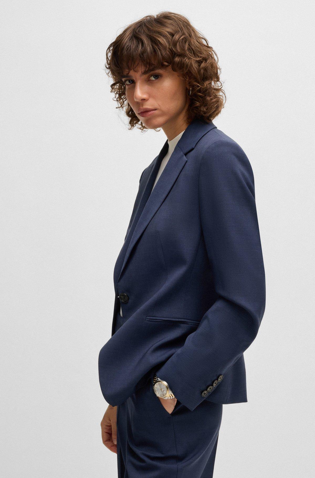 Regular-fit blazer in micro-check virgin wool Product Image