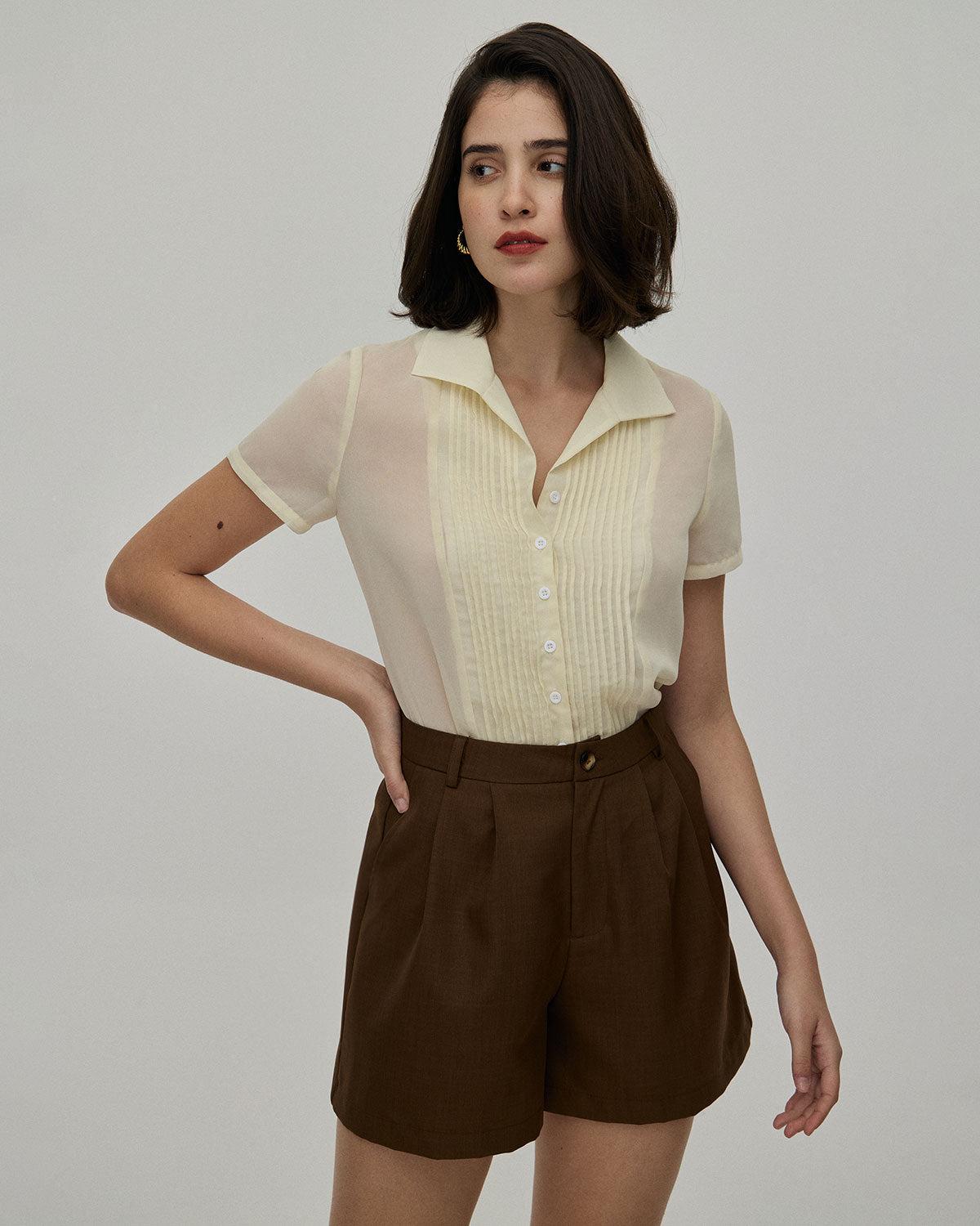 The Coffee Pleated High-Waisted Wide Leg Shorts Product Image