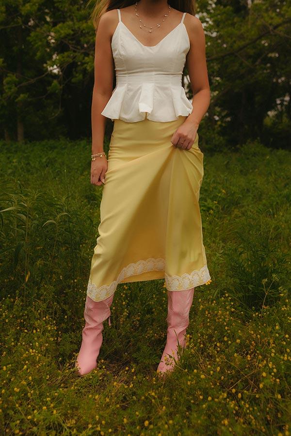 The Anna High Waist Satin Midi Skirt Product Image