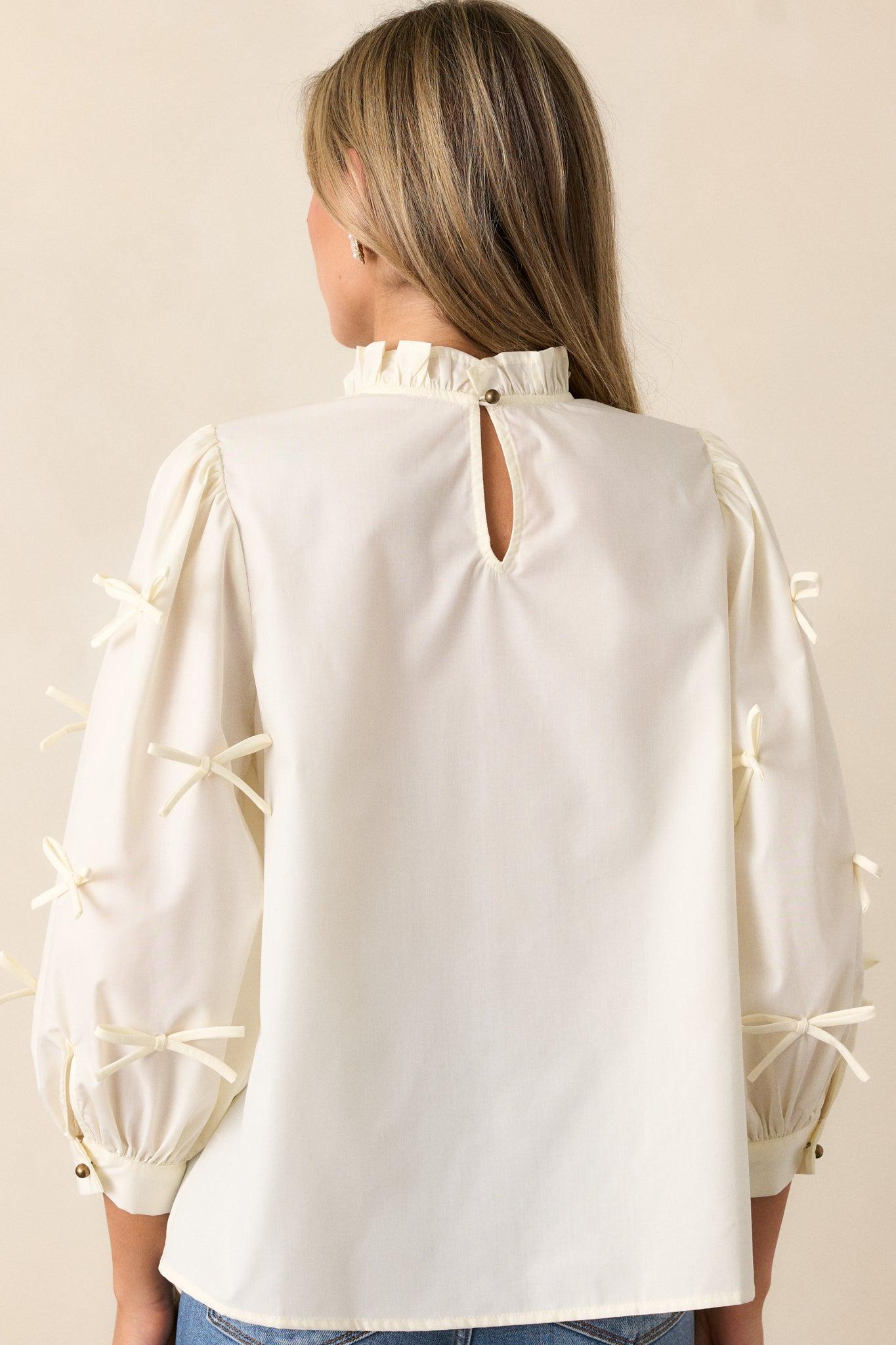 Drifting Currents Ivory Bow Blouse Product Image