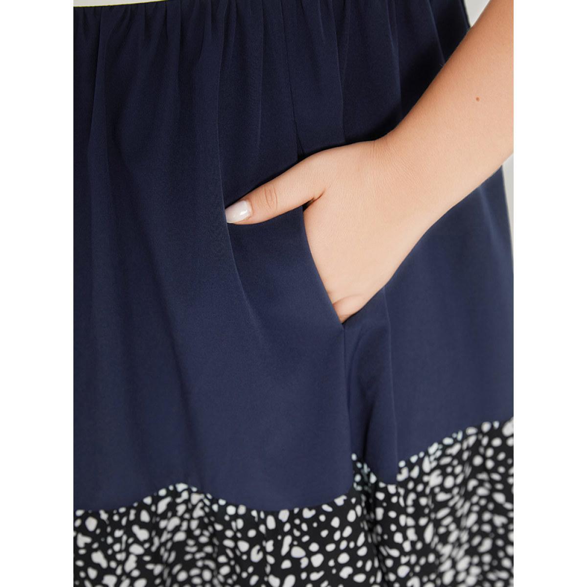 Plus Size Leopard Print Patchwork Ruffle Cap Sleeve Keyhole Dress DarkBlue Women Elegant Patchwork Keyhole Cut-Out Cap Sleeve Curvy Knee Dress BloomChic 30/6X Product Image