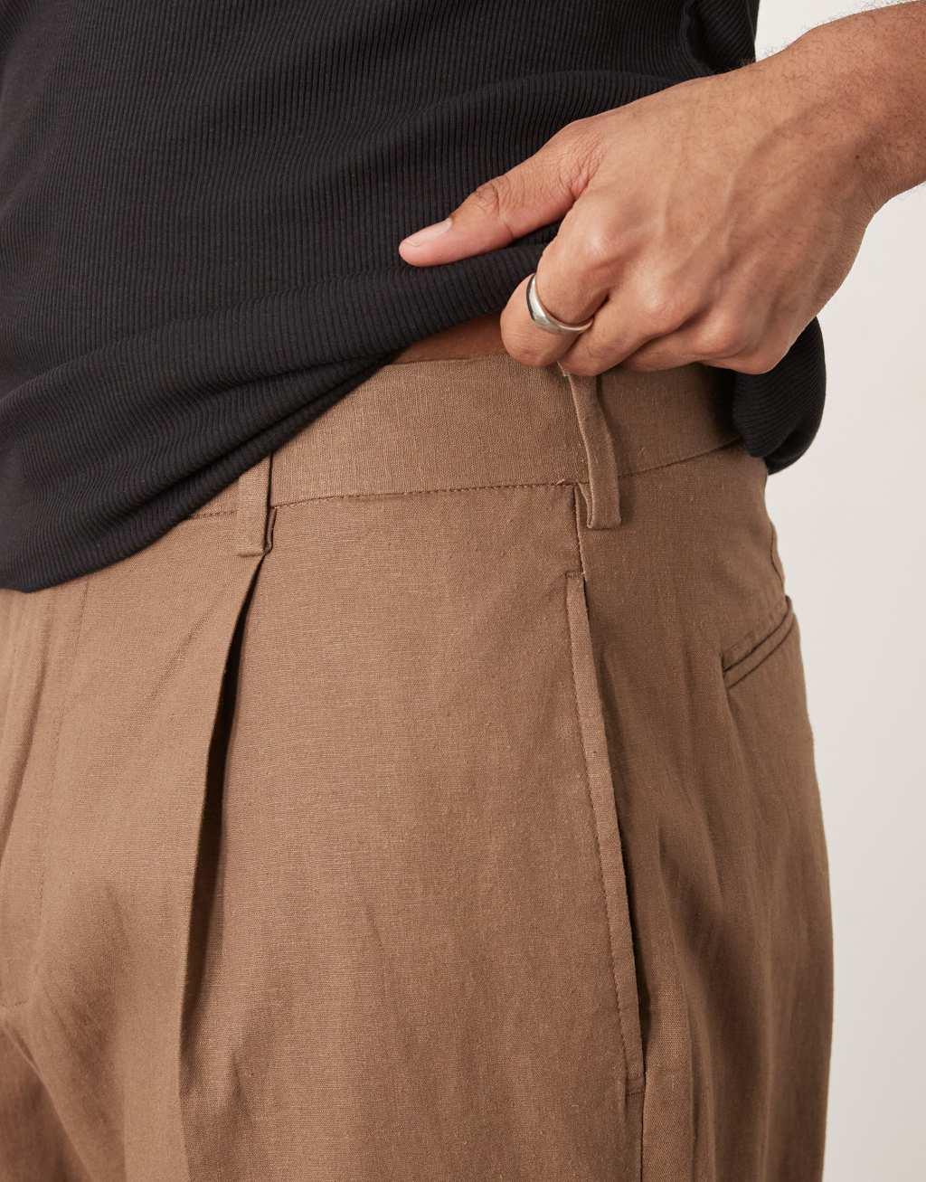 ASOS DESIGN smart wide leg linen blend pants with front pleat Product Image