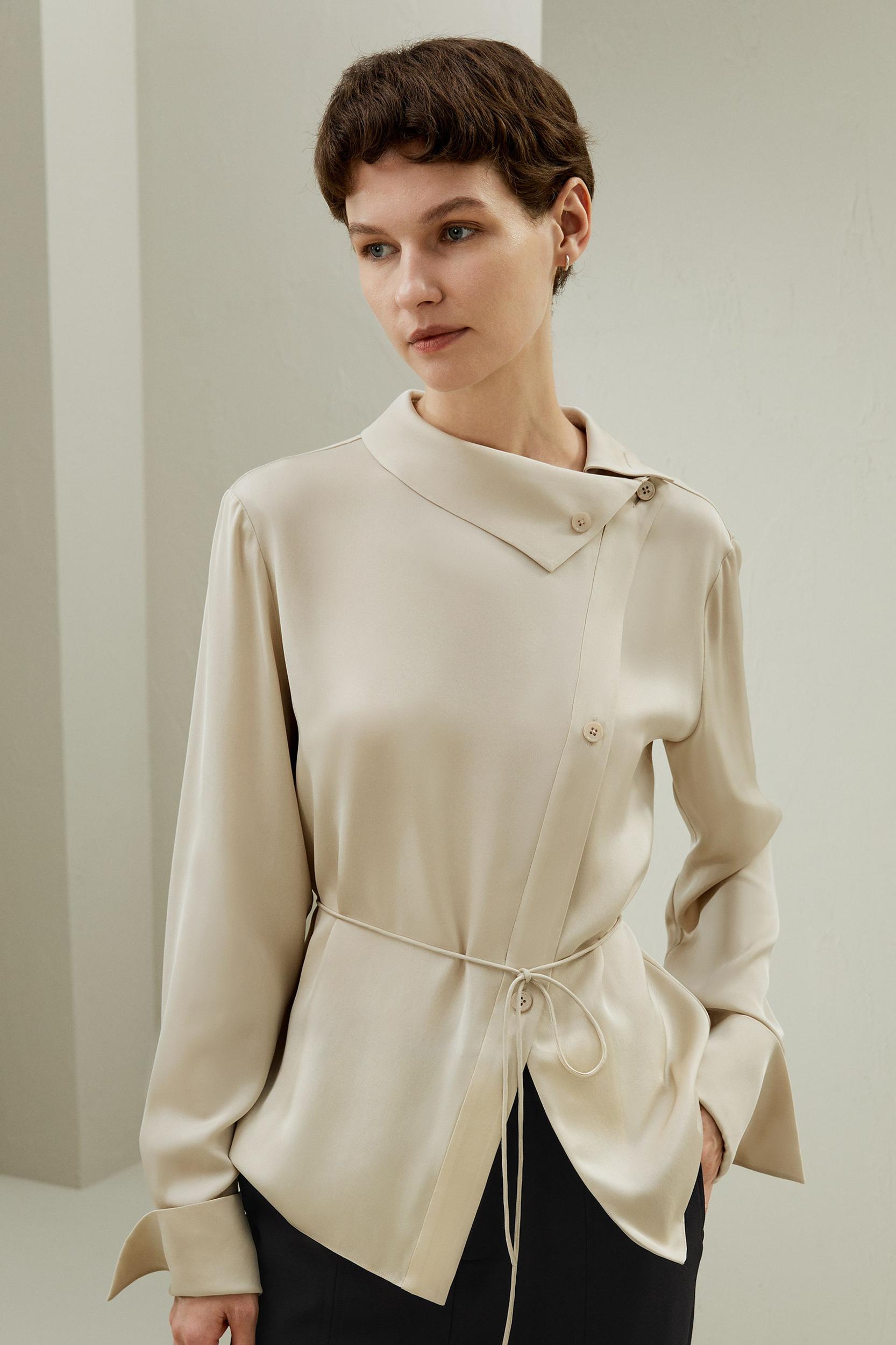 Asymmetrical Shirt with Waist Tie Product Image