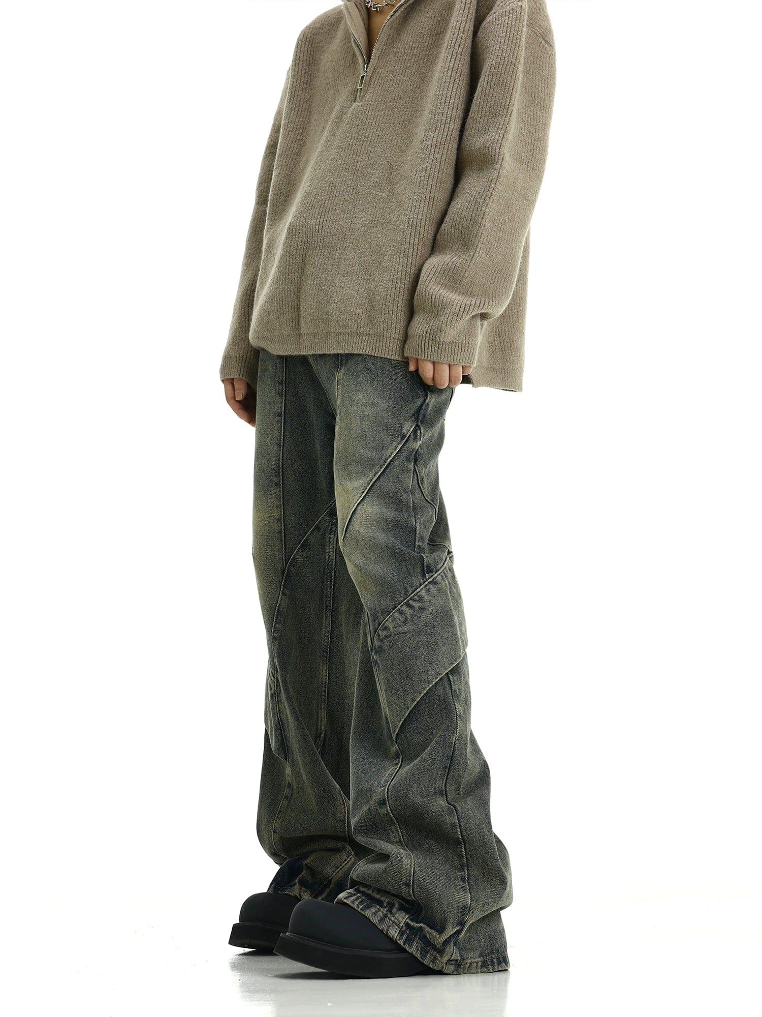 RT No. 10425 YELLOW BLUE RECONSTRUCTED BAGGY STRAIGHT JEANS Product Image