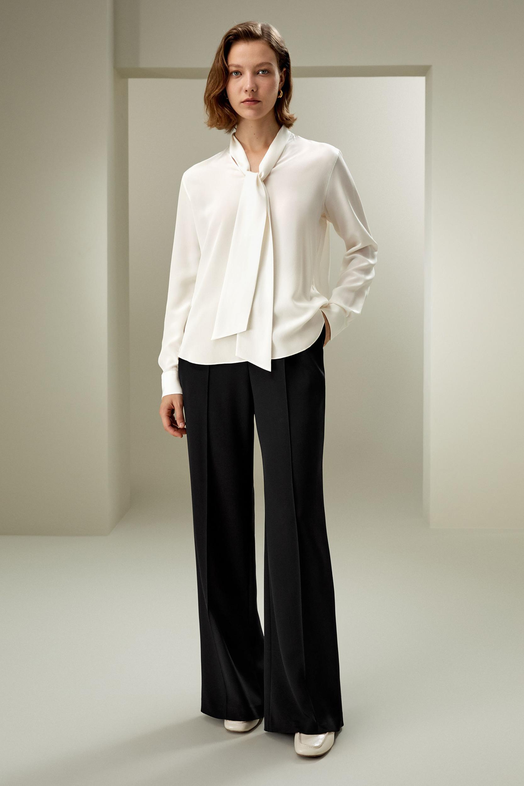 LILYSILK Womens Button Up Shirt Silk - Black Mulberry Silk - Versatile Deep V-Neck Tops S Product Image