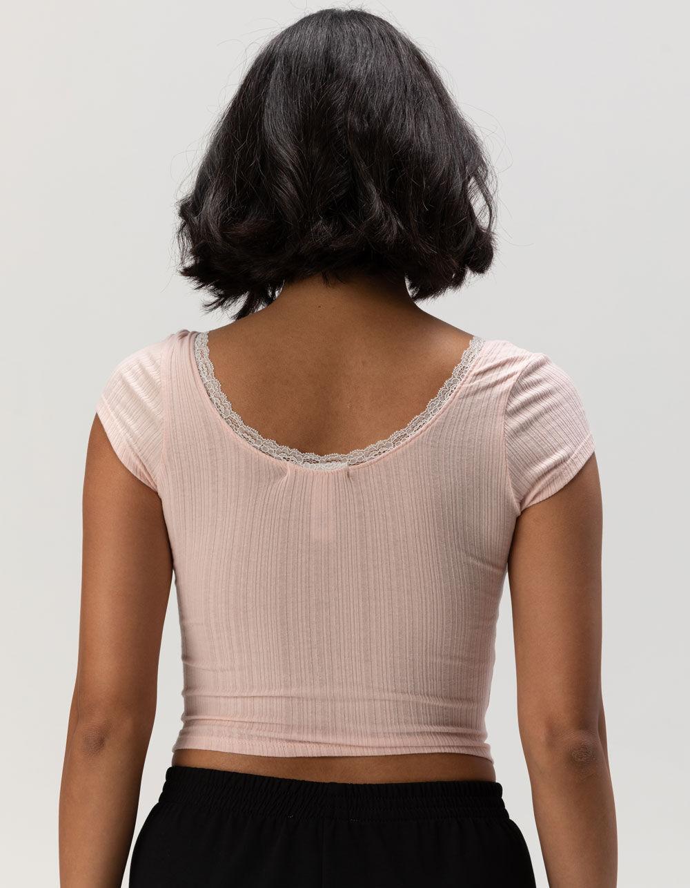 FULL TILT Texture Lace Trim Womens Crop Top - PINK Product Image