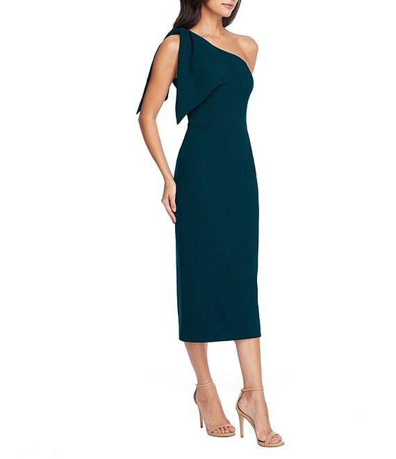Dress the Population Tiffany One Shoulder Bow Detail Sleeveless Back Slit Midi Sheath Dress Product Image