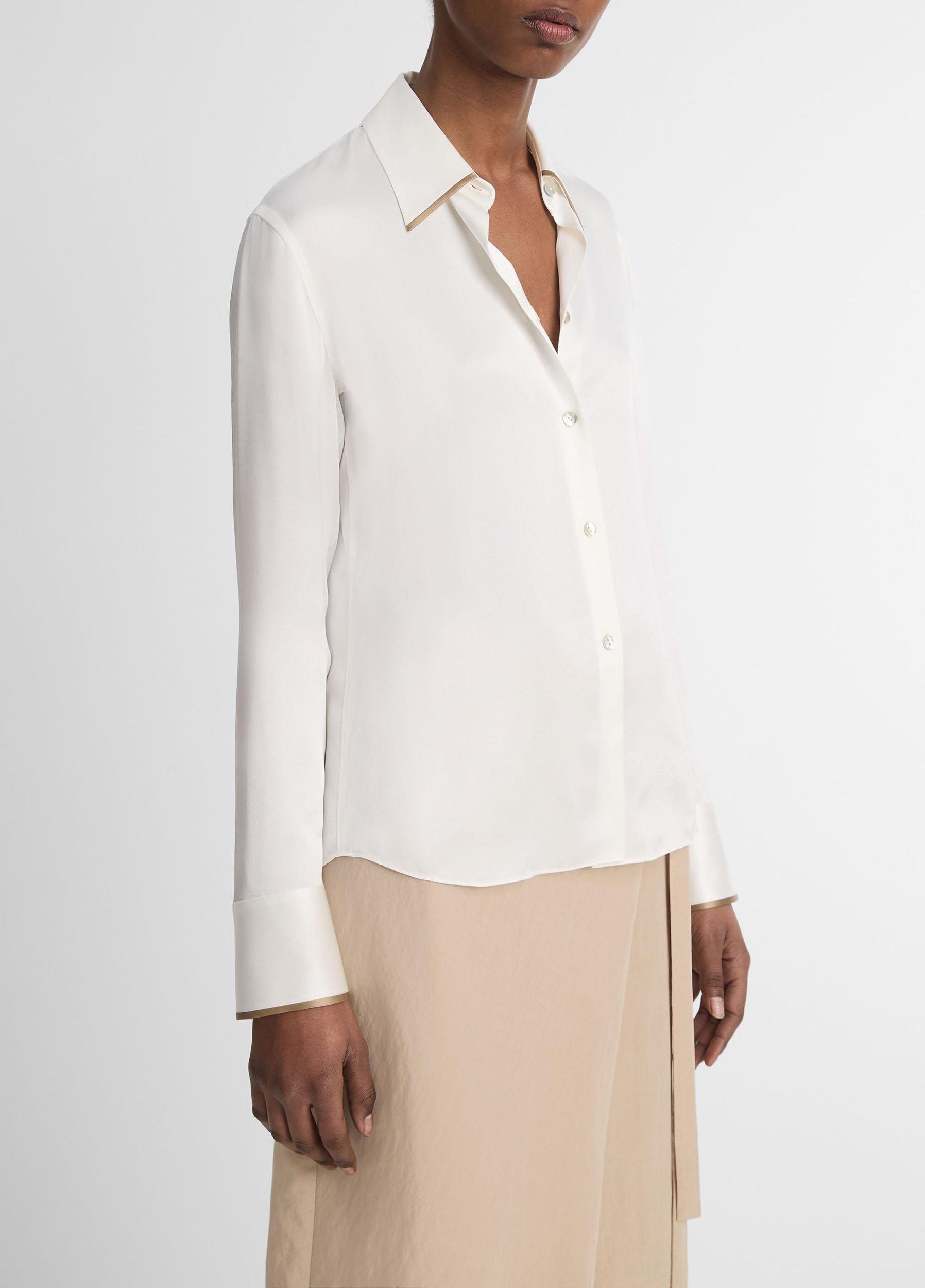 Silk Tipped Slim Long-Sleeve Blouse Product Image