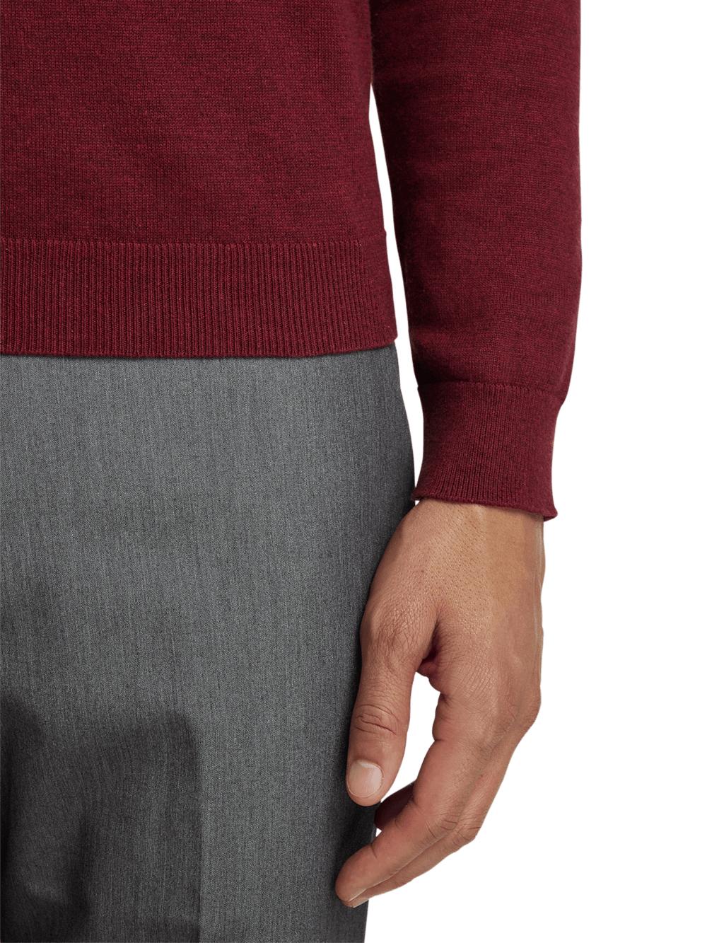 Supima Cotton Quarter Zip Mock Neck Sweater - Burgundy Product Image