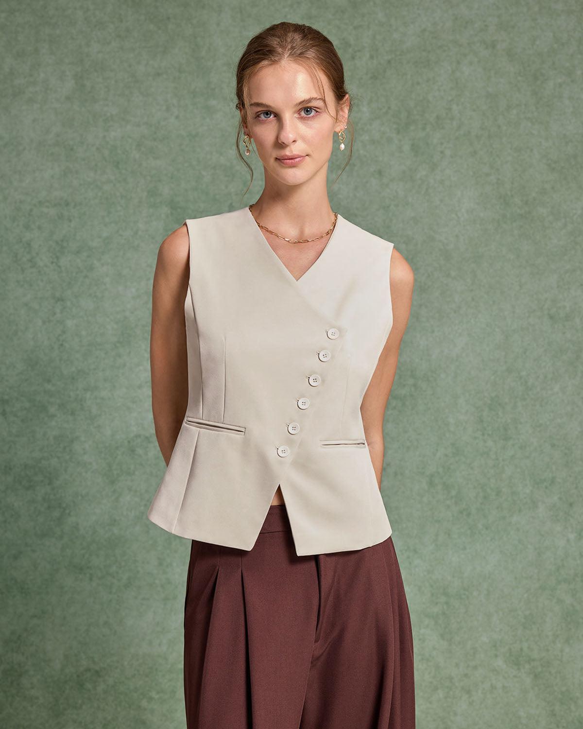 Beige Single Breasted Vest Product Image