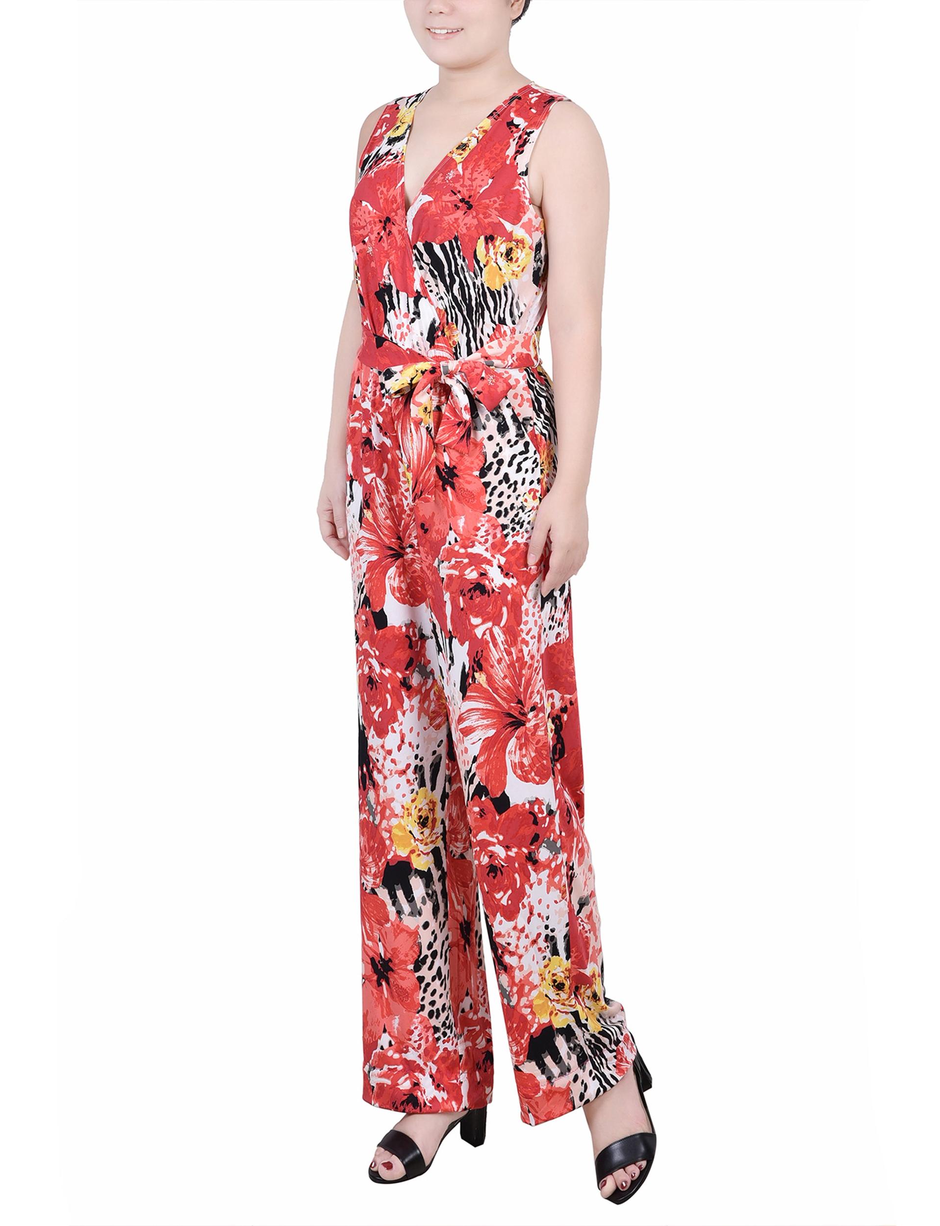 Tropical Sleeveless Belted Jumpsuit - Petite Product Image