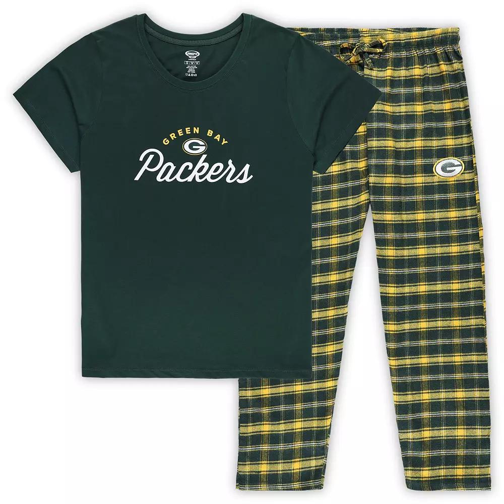 Women's Concepts Sport Green Green Bay Packers Plus Size Badge T-Shirt & Flannel Pants Sleep Set, Size: 3XL Product Image