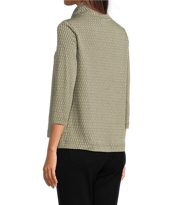 Ali Miles Petite Size Textured Solid Knit Cowl Neck 3/4 Sleeve Tunic Product Image