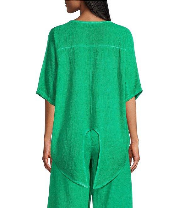 M Made in Italy Textured Linen Blend Elbow Sleeve Oversized Tunic Product Image