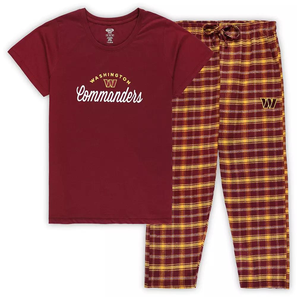 Women's Concepts Sport Burgundy Washington Commanders Plus Size Badge T-Shirt & Flannel Pants Sleep Set, Size: 4XL, Wft Med Re Product Image