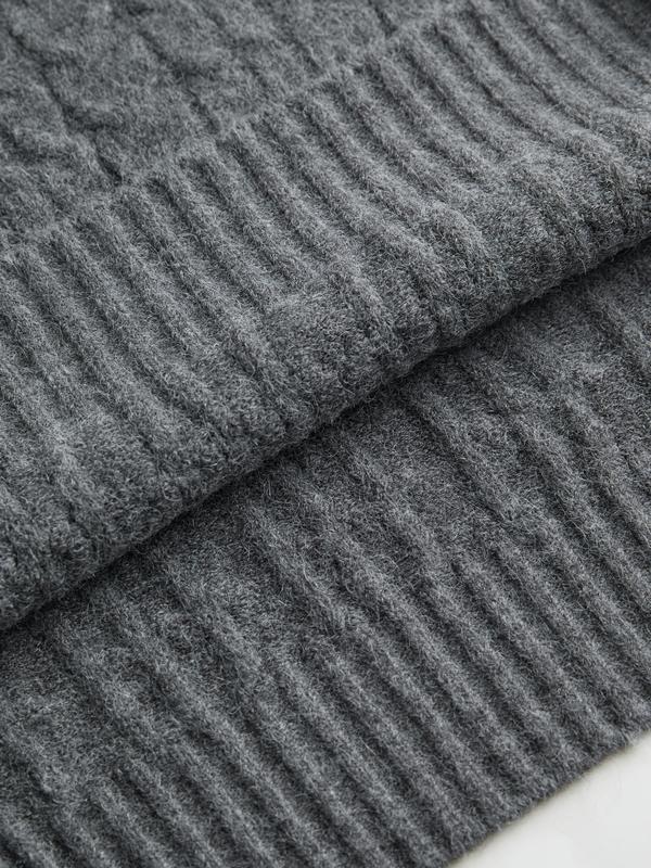 Oversize V Neck Gray Cable Knit Sweater Product Image