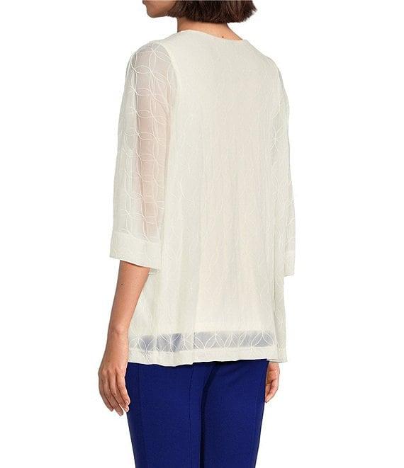 Slim Factor by Investments V-Neck 3/4 Sleeve Textured Overlay Top Product Image