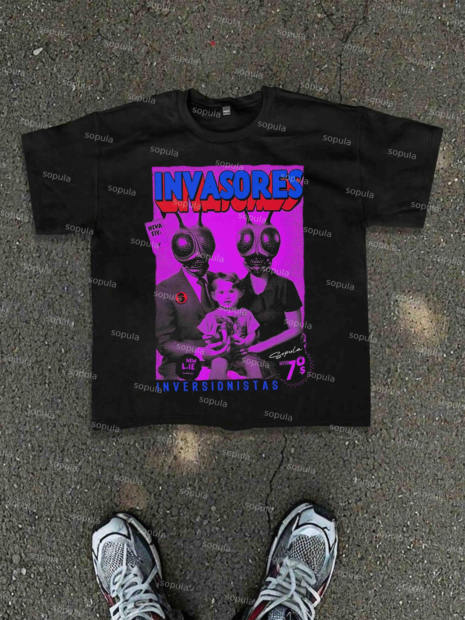 Mask Lip Never Look Back Print Cotton T-shirt Product Image