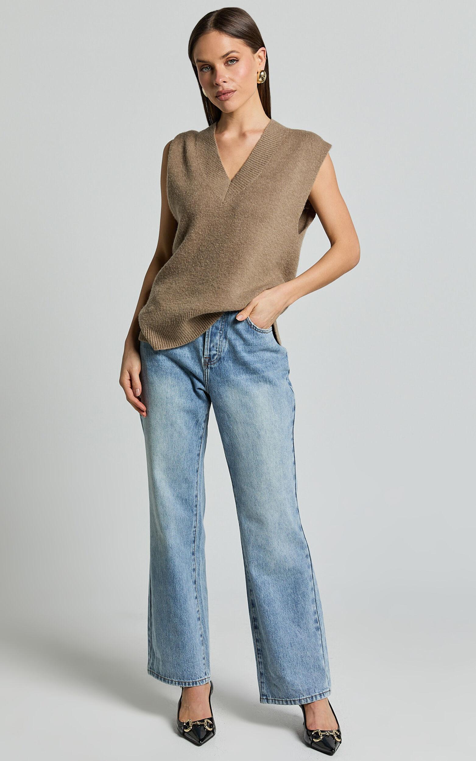 Chenelle Top - Sleeveless Knit Sweater Vest in Biscuit Product Image