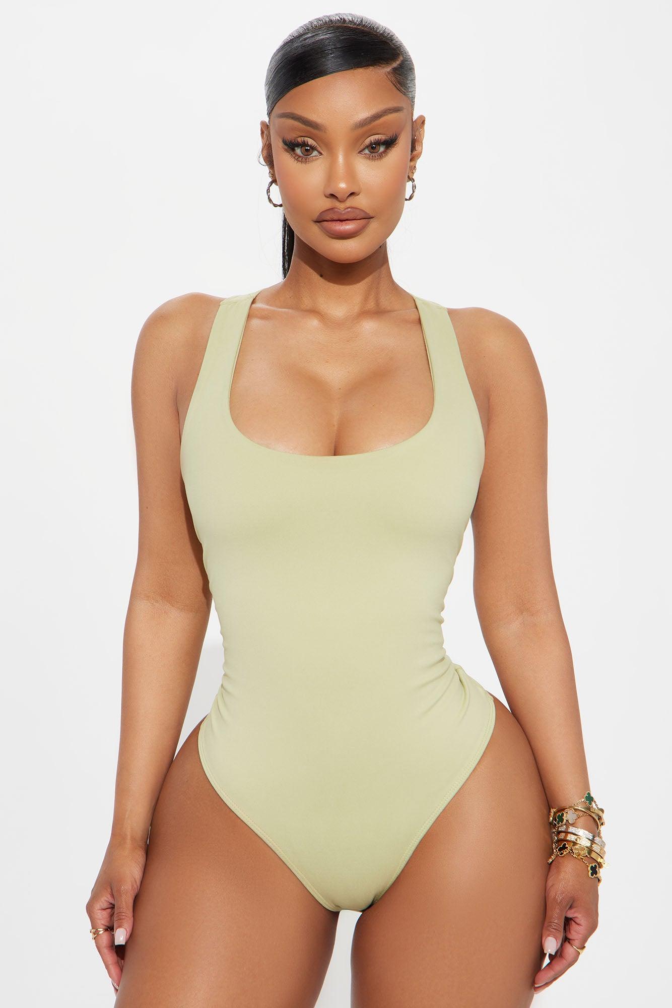 Sarafiena Double Lined Scoop Neck Bodysuit - Sage Female Product Image