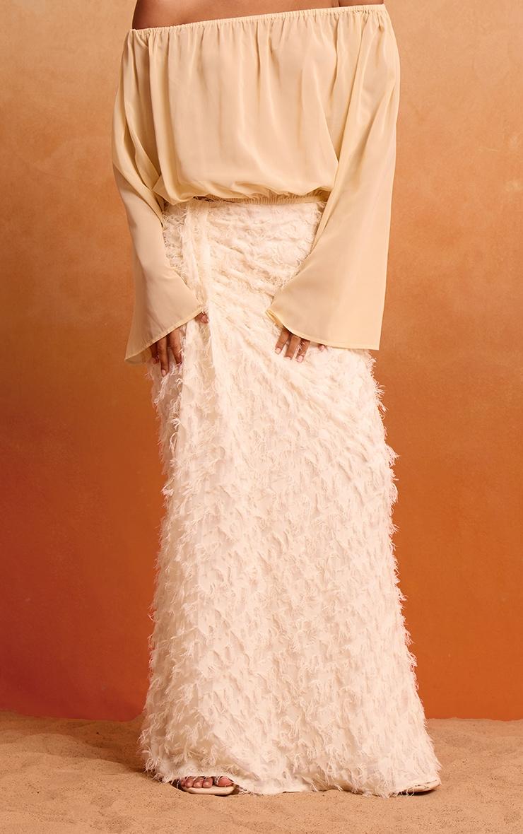  Cream Distressed Woven Dip Waist Maxi Skirt Product Image