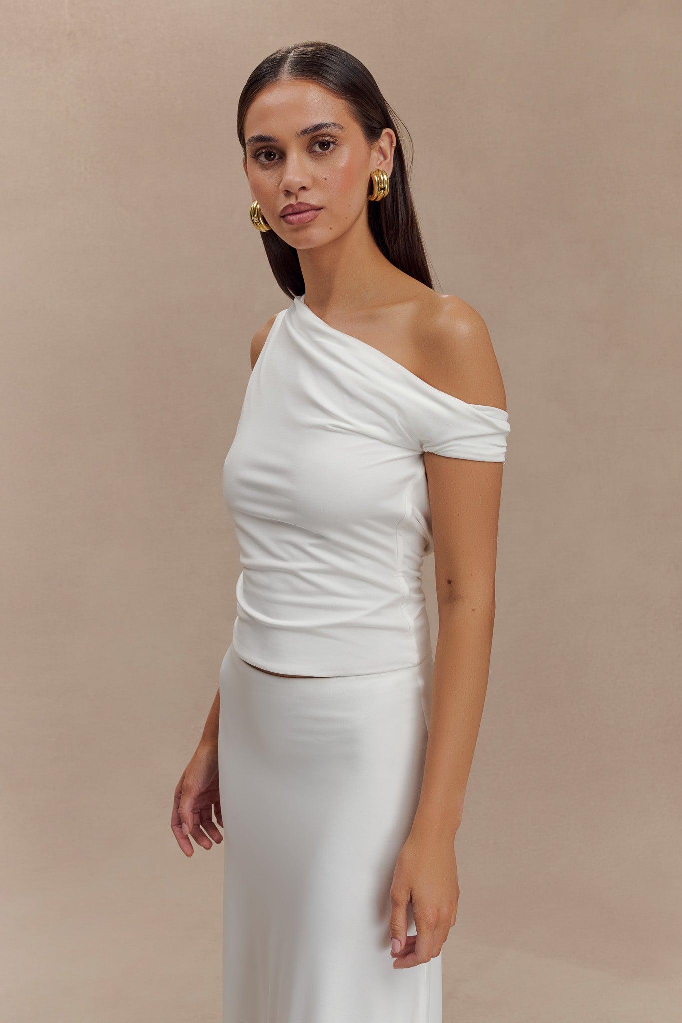 Kacey Slinky Off Shoulder Top - White Product Image