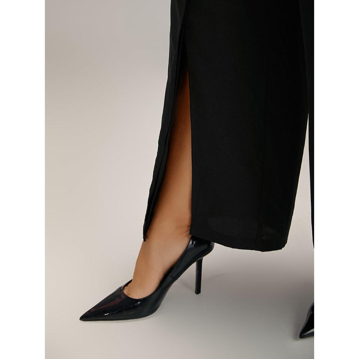 Plus Size Plain High Rise Split Hem Pants Women Black At the Office Straight Leg High Rise Office Pants BloomChic 30/6X Product Image