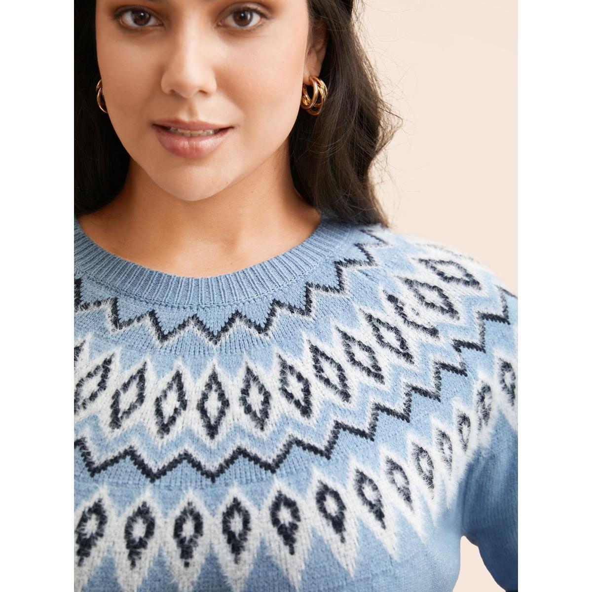 Plus Size Supersoft Essentials Boho Print Raglan Sleeve Pullover Skyblue Women Leisure Loose Long Sleeve Round Neck Casual Pullovers BloomChic 28/5X Product Image