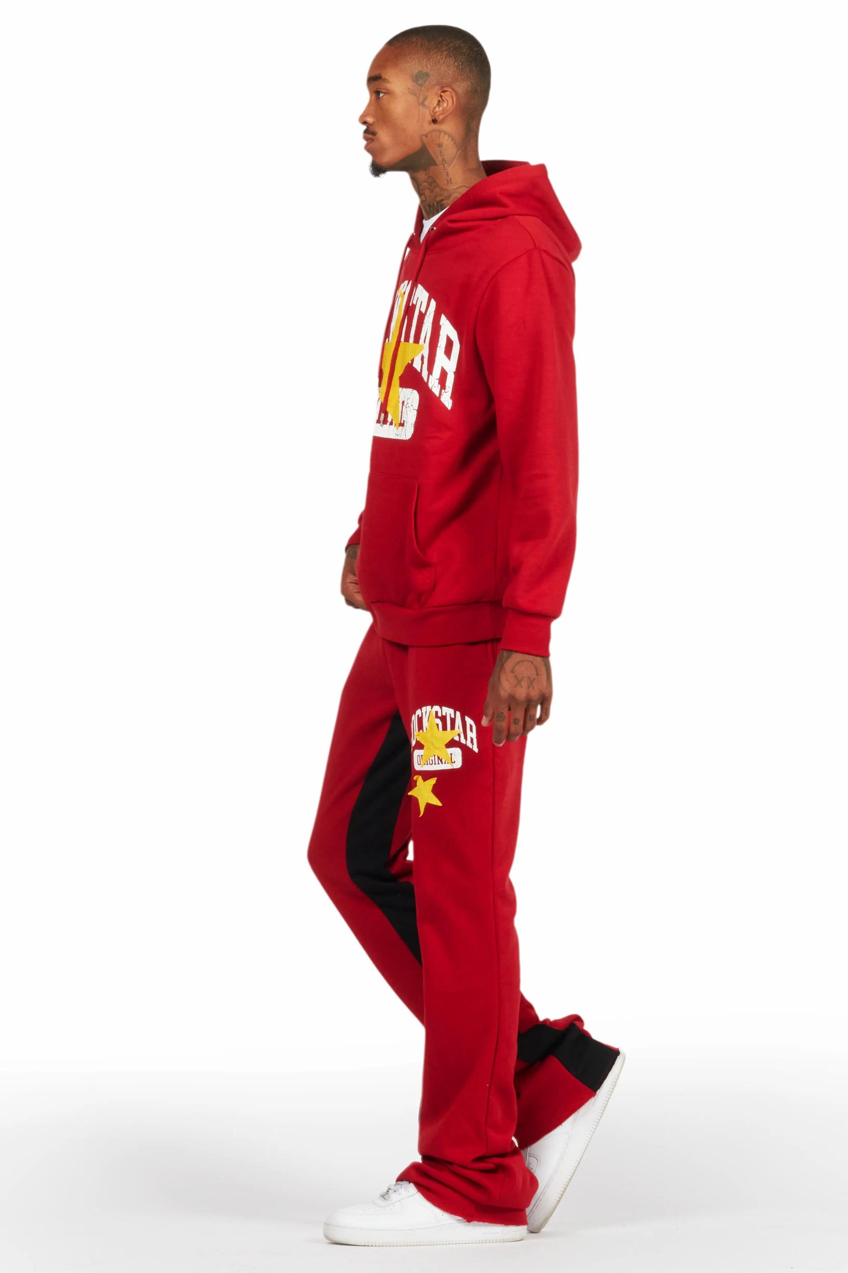 Mallor Burgundy Baggy Stacked Hoodie Track Set Male Product Image