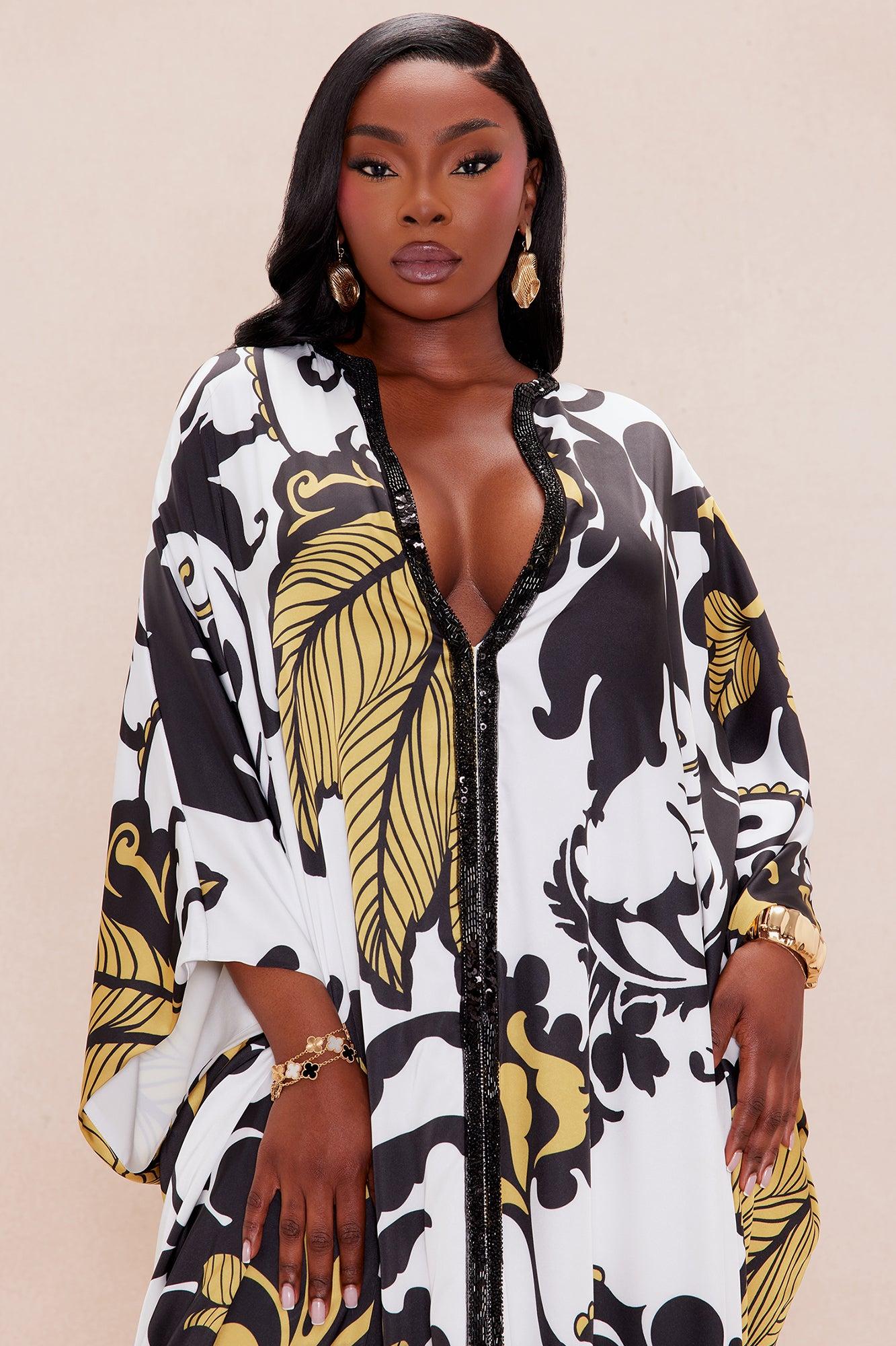 Adima Embellished Satin Kaftan - Gold/combo Female Product Image