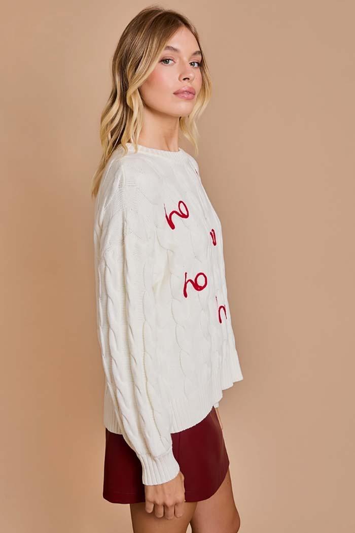 "Ho Ho Ho" Pullover Cable Sweaters Product Image