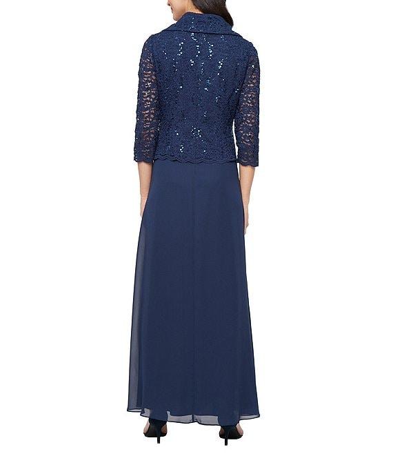 Alex Evenings 3/4 Sleeve Portrait Collar Chiffon Lace Gown Product Image