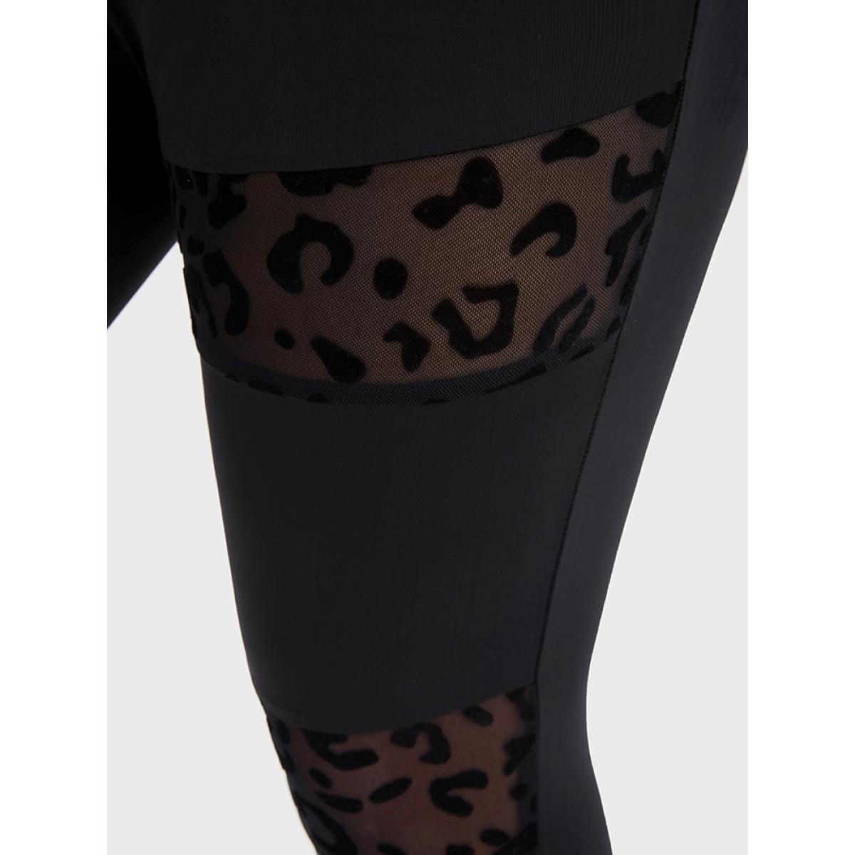 Plus Size Solid Leopard Patchwork Skinny Leggings Women Black Elegant High stretch Skinny High Rise Dailywear Leggings BloomChic 10/M Product Image