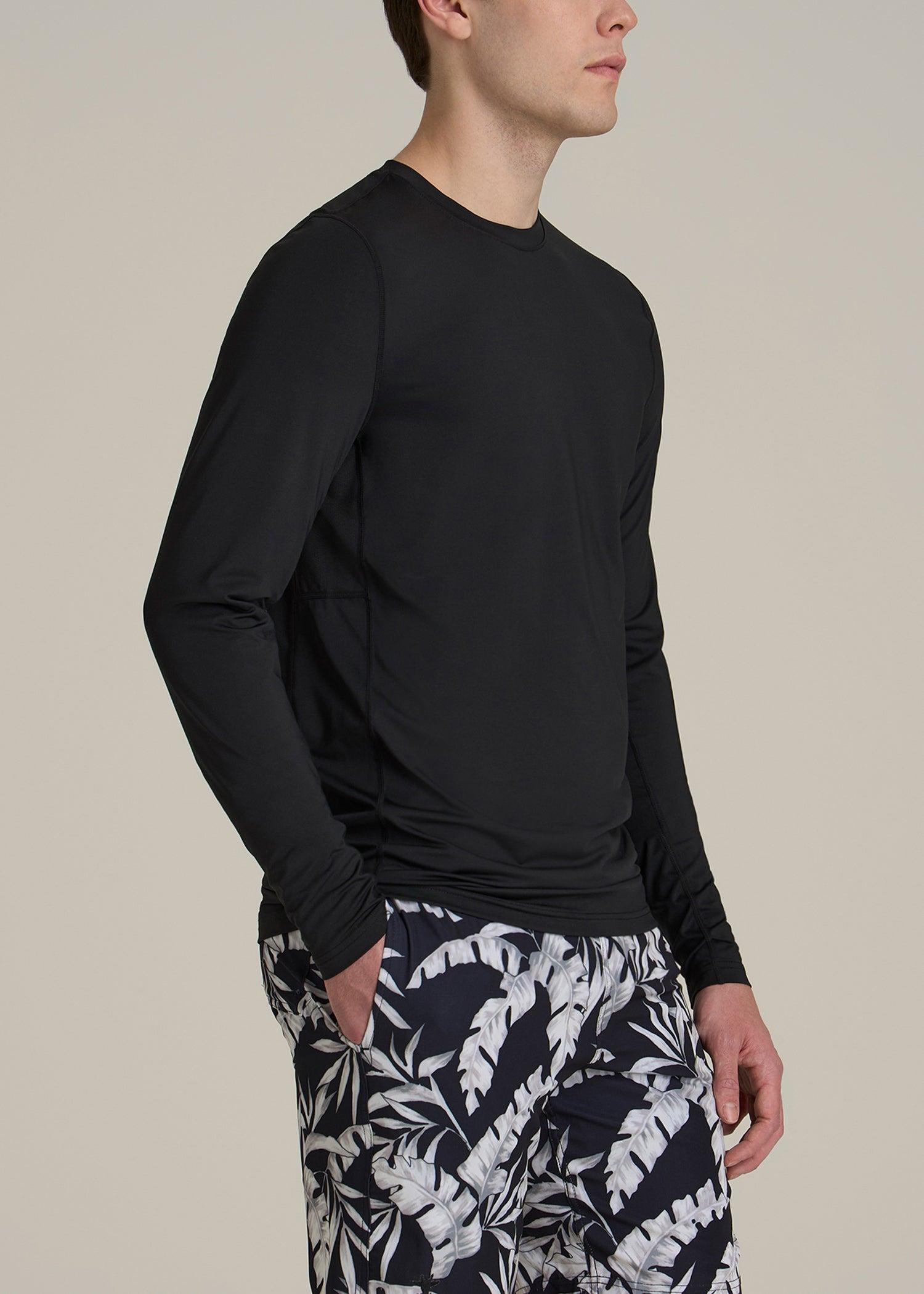 Long Sleeve UPF 50 Rash Guard for Tall Men in Black Male Product Image
