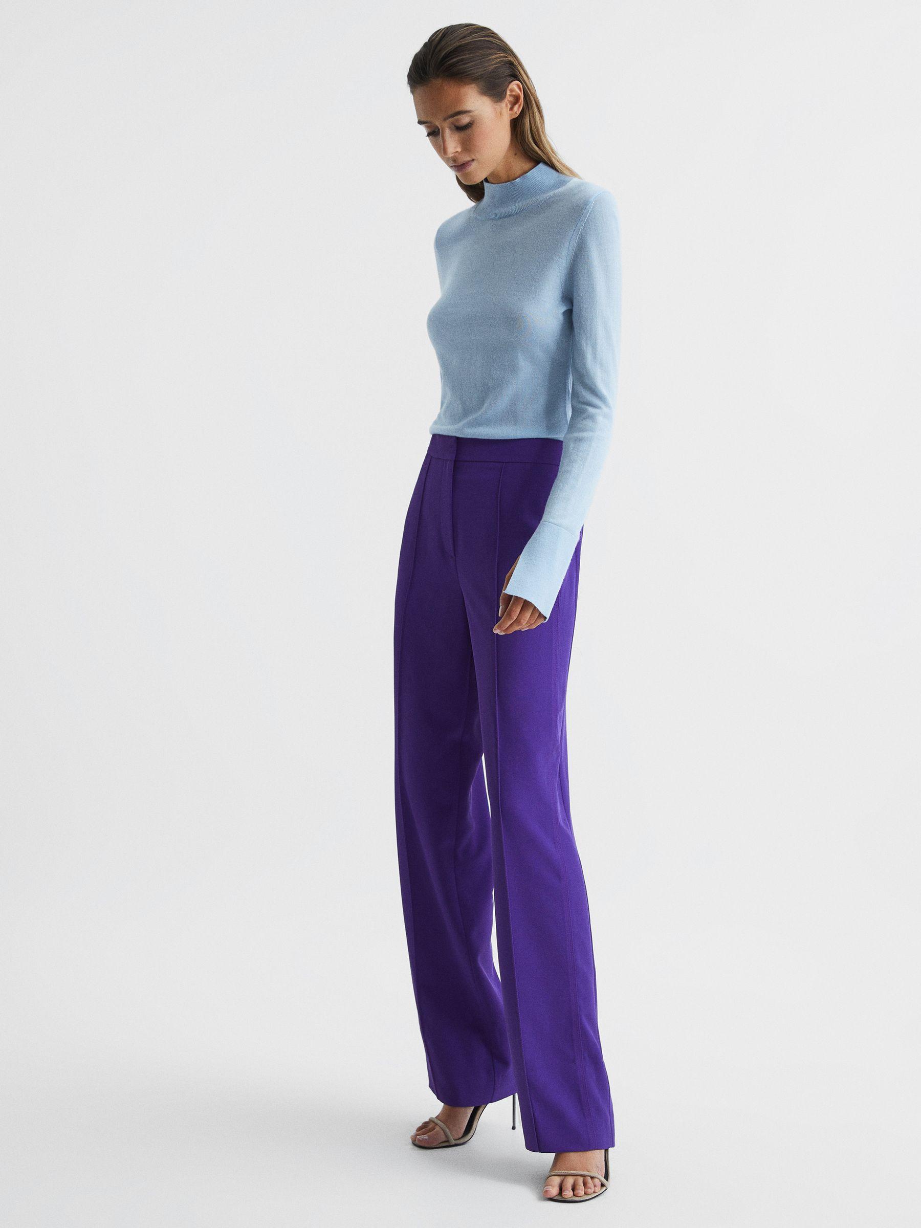 Elasticated Waist Wide Leg Trousers in Purple Product Image