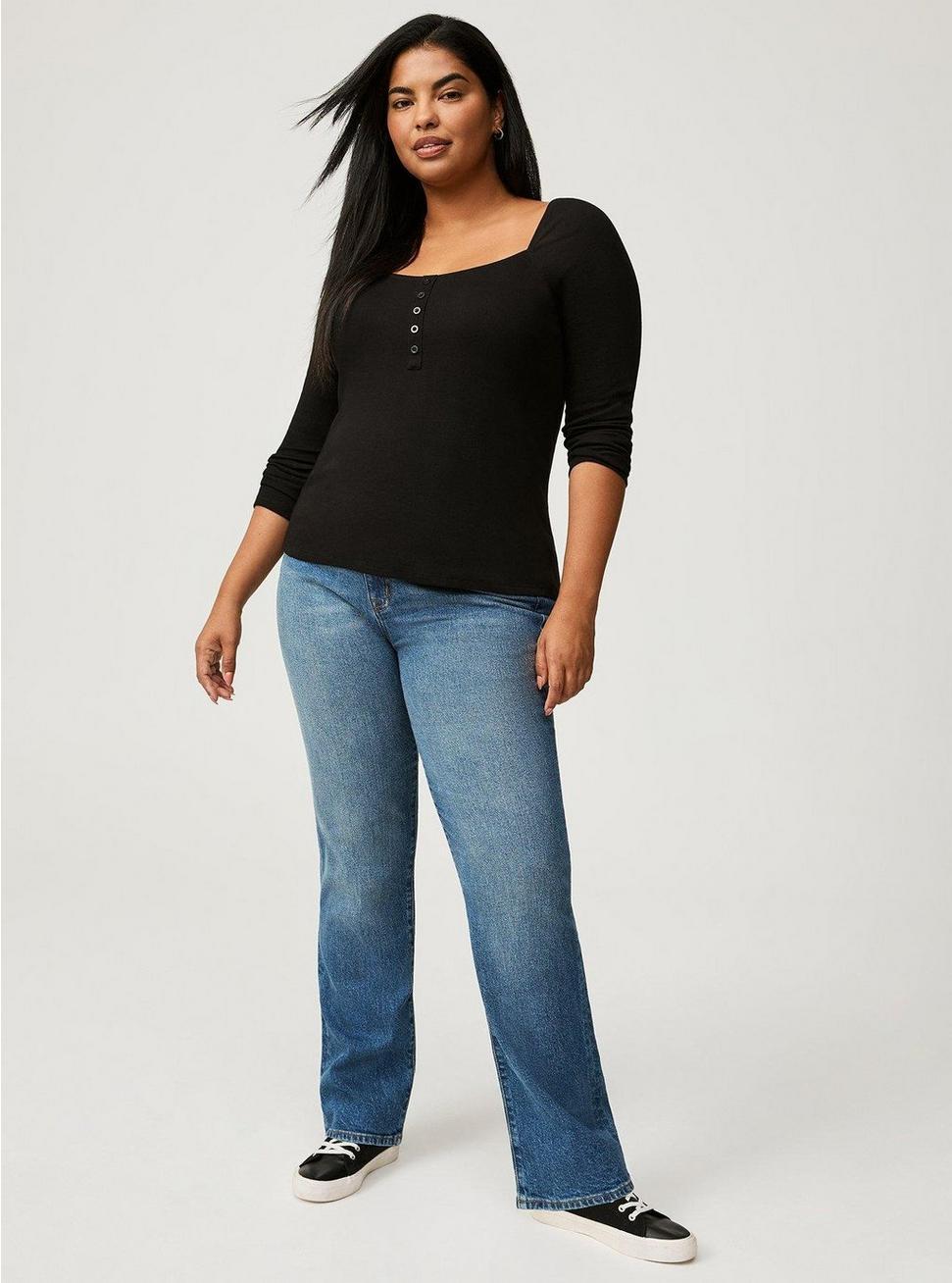 Ribbed Square Neck Henley Product Image