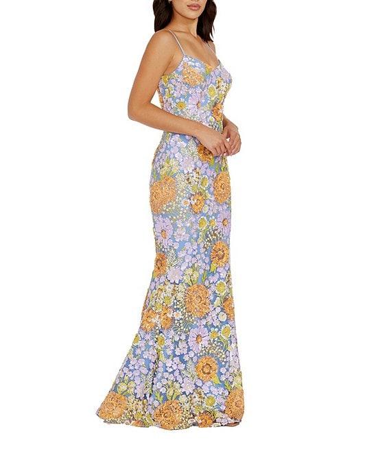 Dress the Population Sequin Floral V Neckline Sleeveless Mermaid Gown Product Image