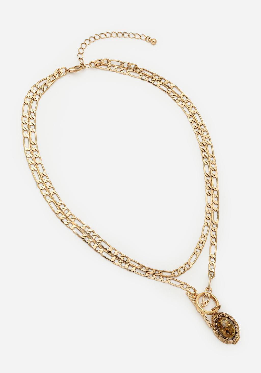 Ouroboros Green Moss Stone Multi Chain Necklace - Gold Product Image