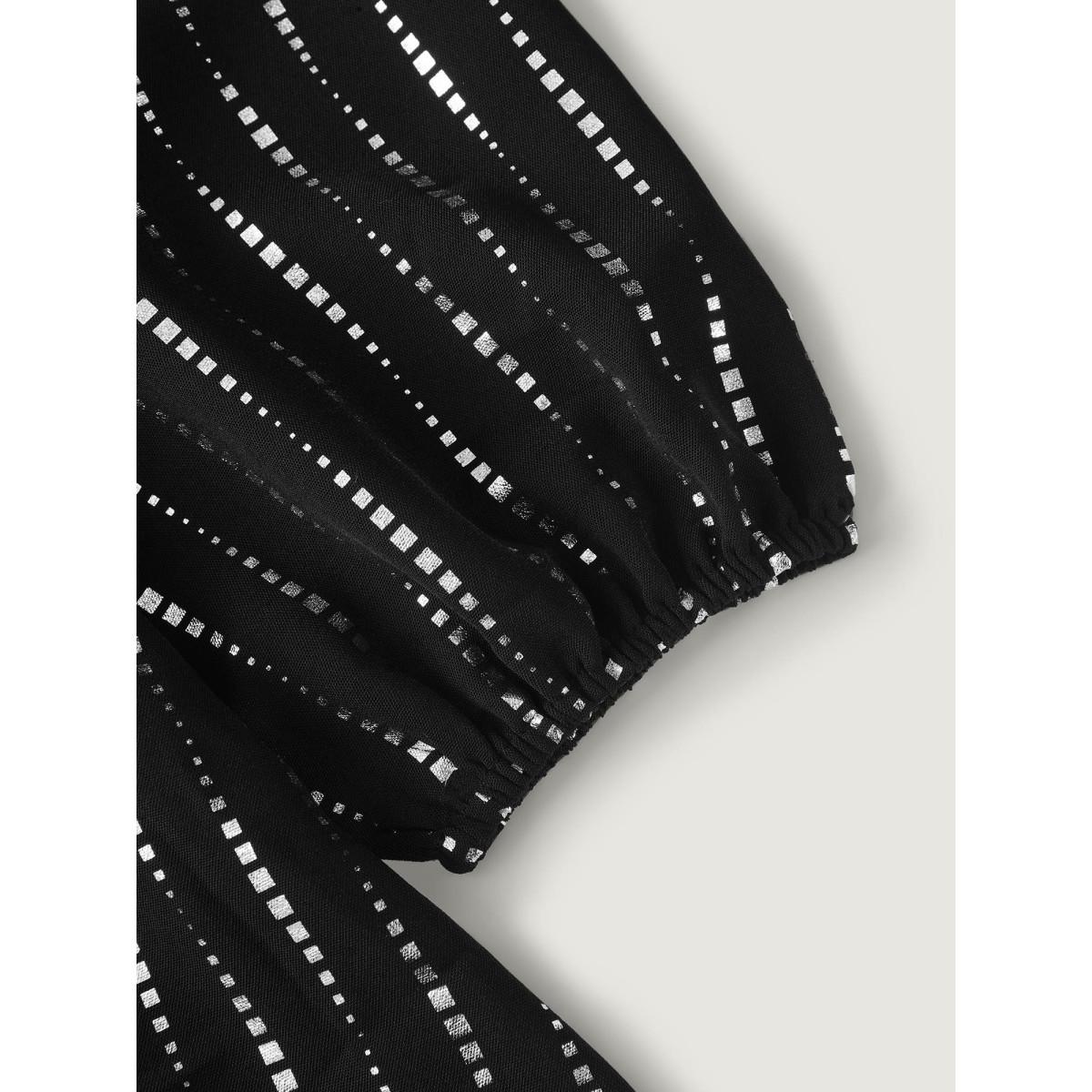 Plus Size Black Shimmery Sequin Cinched-Waist Blouse Women Party&Cocktail Extra Long Sleeve Flat collar with V-notch Party Blouses BloomChic 26/4X Product Image