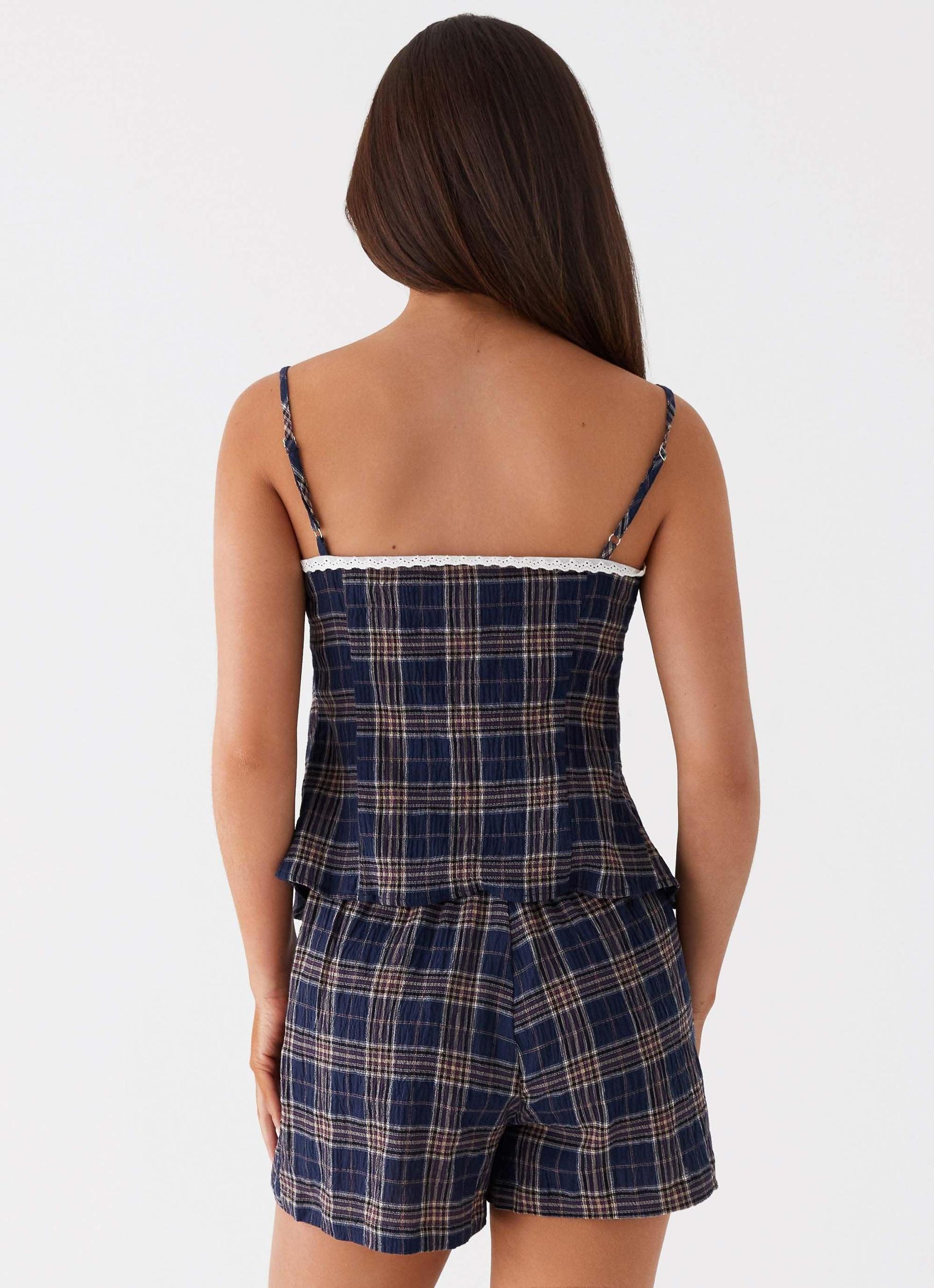 Tamaira Tie Top - Navy Check Product Image