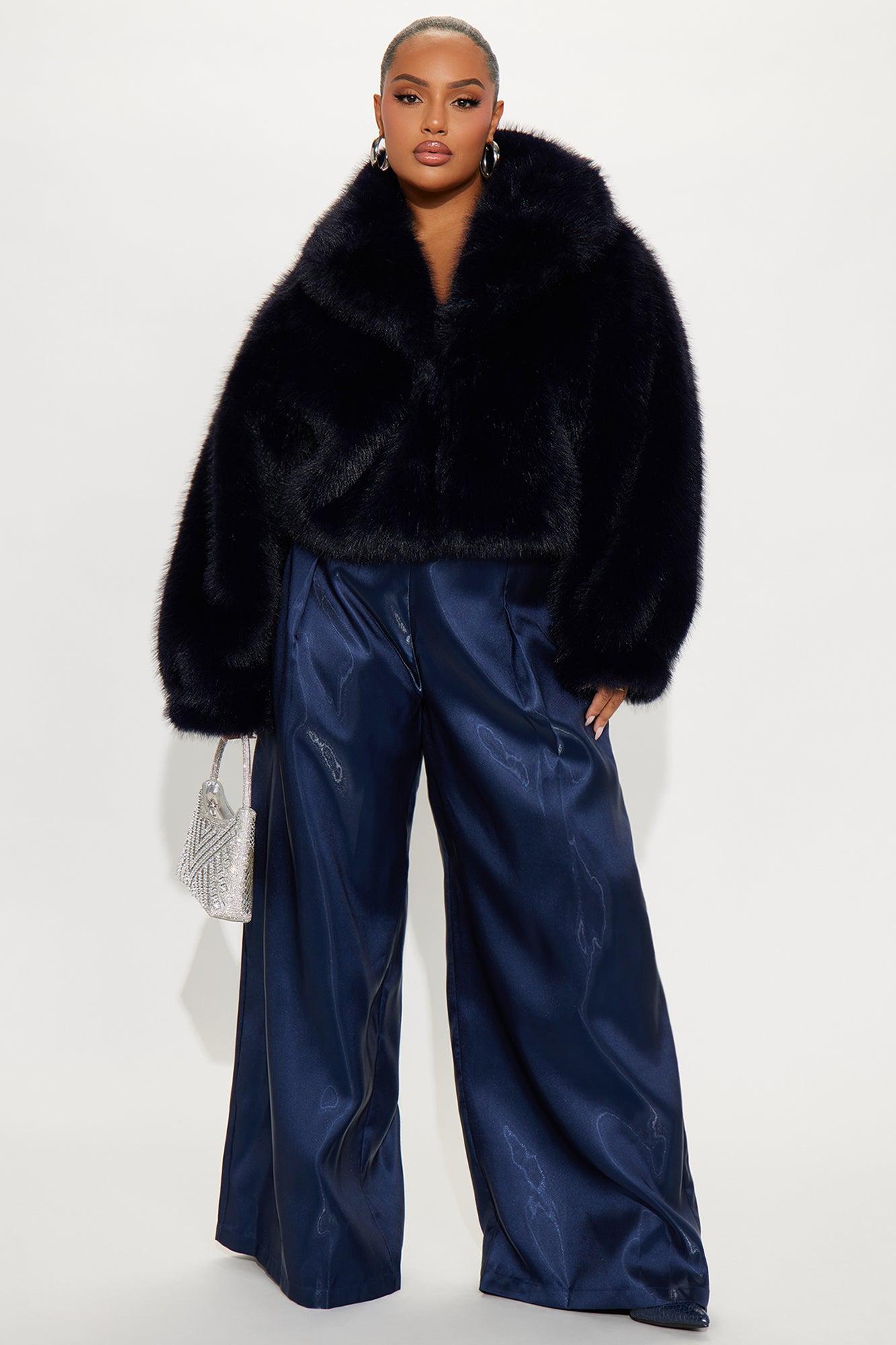 That's Luxe Faux Fur Coat - Navy Female Product Image