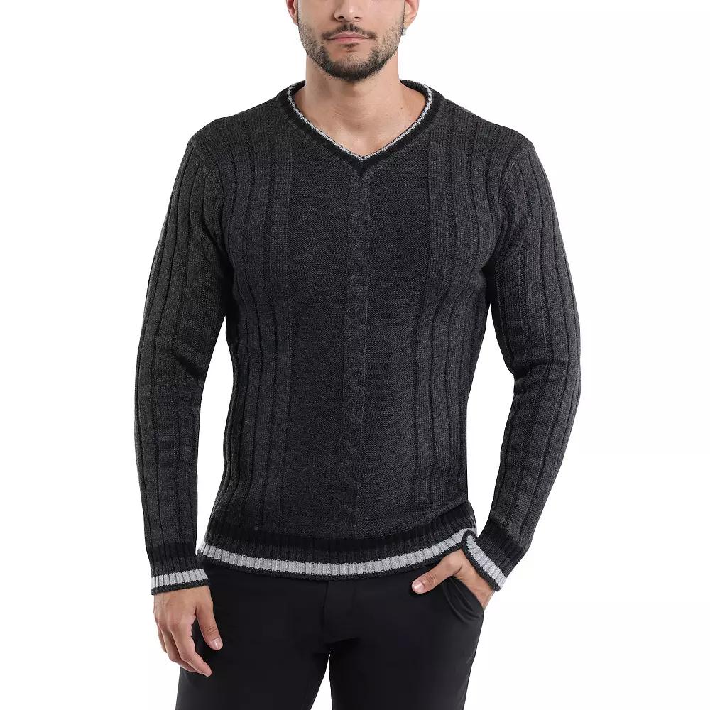 Men's Xray Cable Knit Tipped V-Neck Sweater,  Product Image