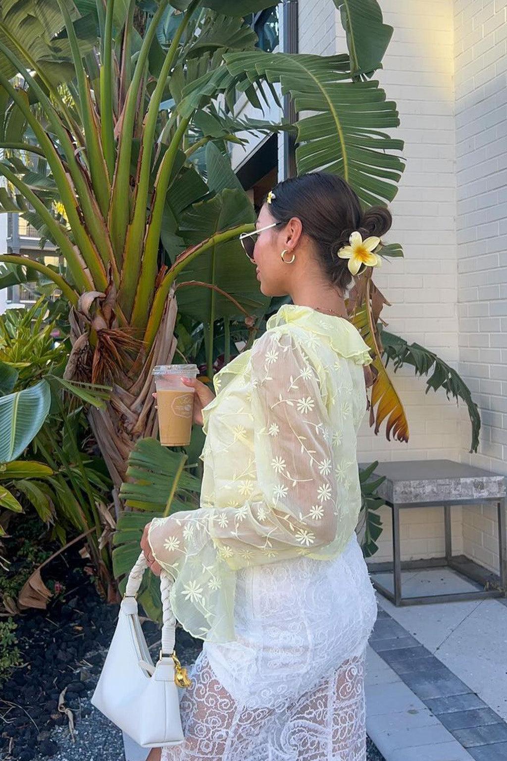 Guilliana Yellow Ruffle Blouse Product Image