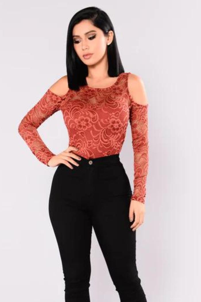Lace cold shoulder long sleeve Product Image