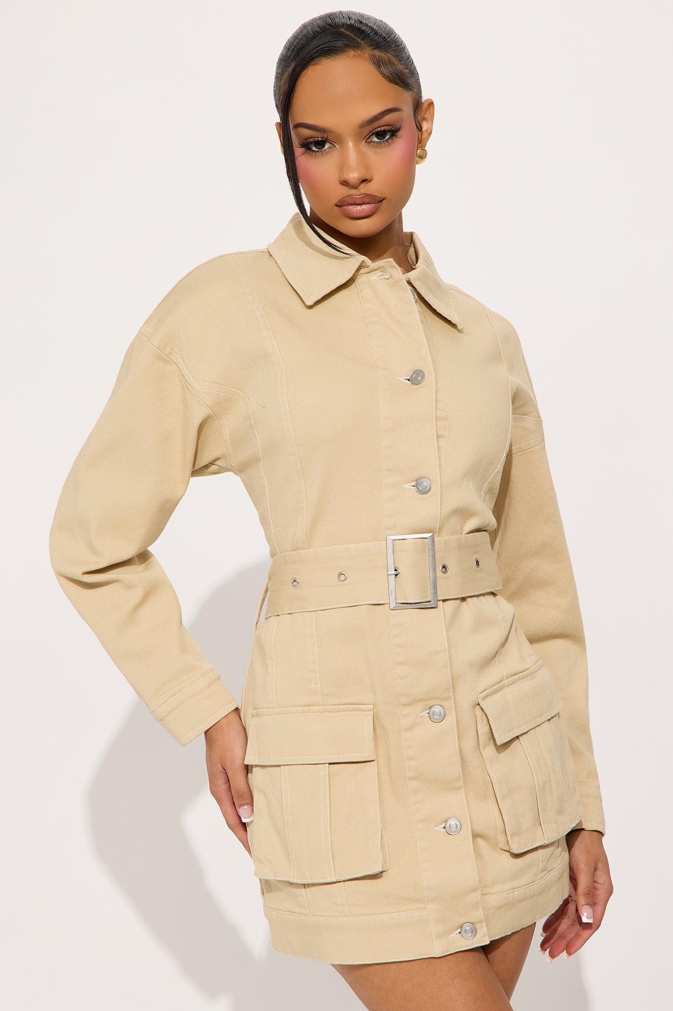 Stephanie Denim Mini Dress - Khaki Product Image