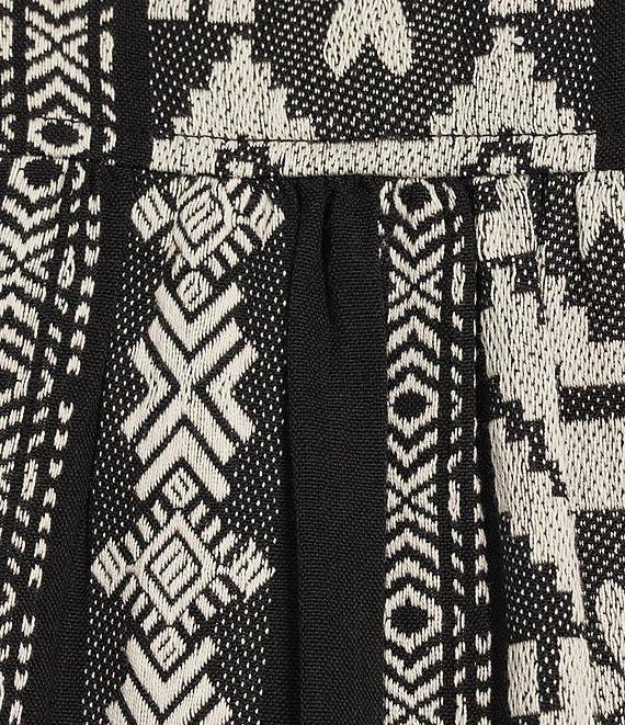 ELAN Geometric Print Tassel Split V-Neck Sleeveless Midi Dress Product Image